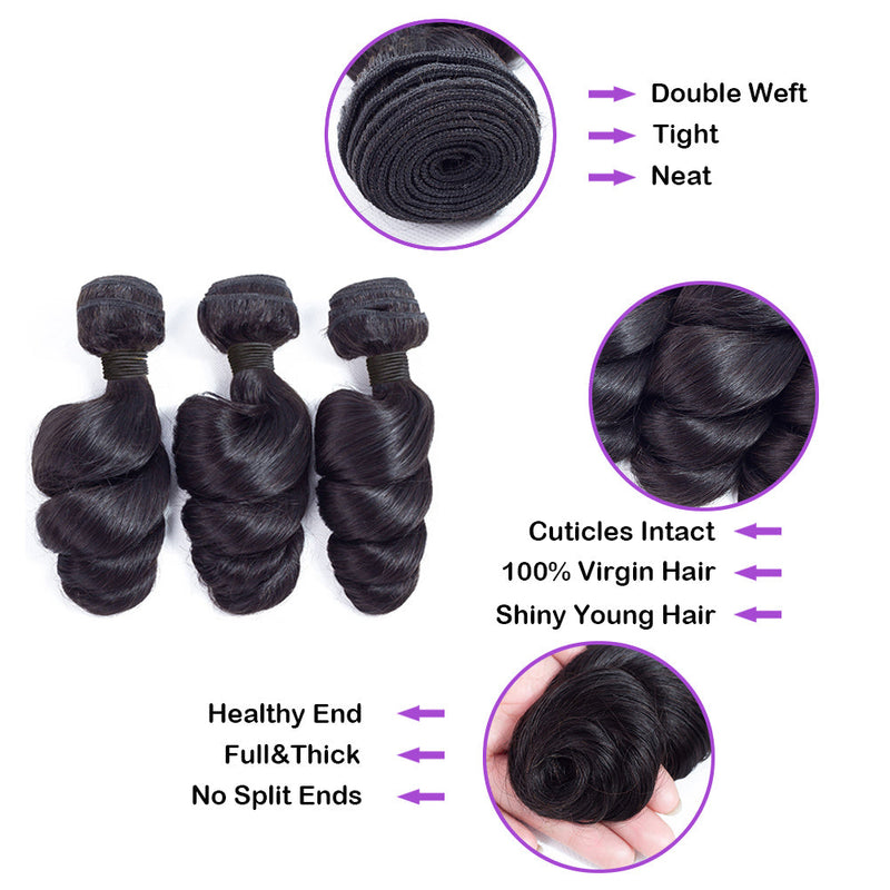 Bundle Deals Loose Wave Virgin Human Hair Natural Black